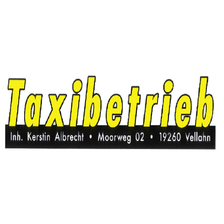 Logo eines Taxibetriebs mit Kontaktdaten und Unternehmensname.